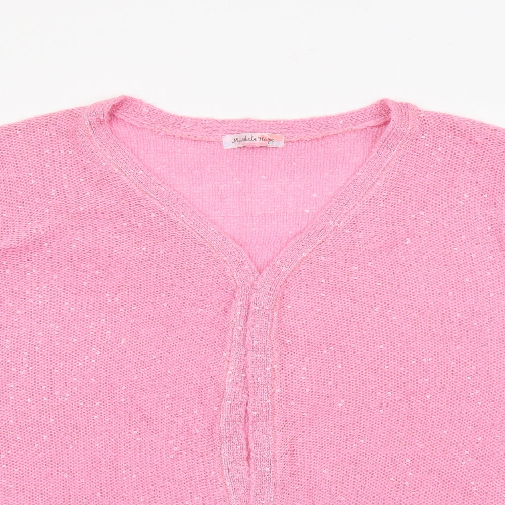 Michele Hope Womens Pink V-Neck  Polyester Cardigan Jumper Size 22