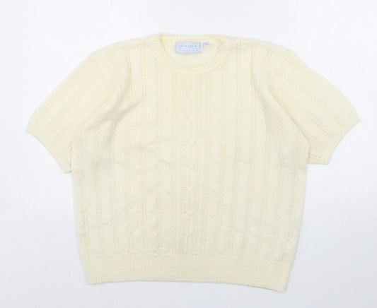 Compliments Womens Beige Round Neck  Acrylic Pullover Jumper Size 14