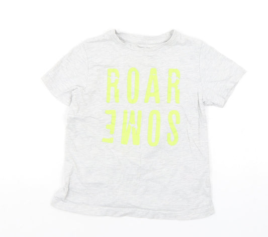 Primark Boys Grey  Cotton Basic T-Shirt Size 5-6 Years Round Neck  - Roar-some