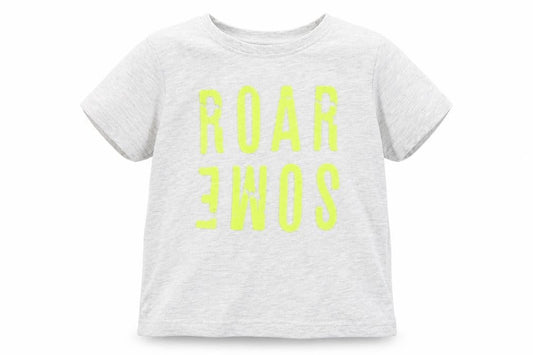 Primark Boys Grey  Cotton Basic T-Shirt Size 5-6 Years Round Neck  - Roar-some