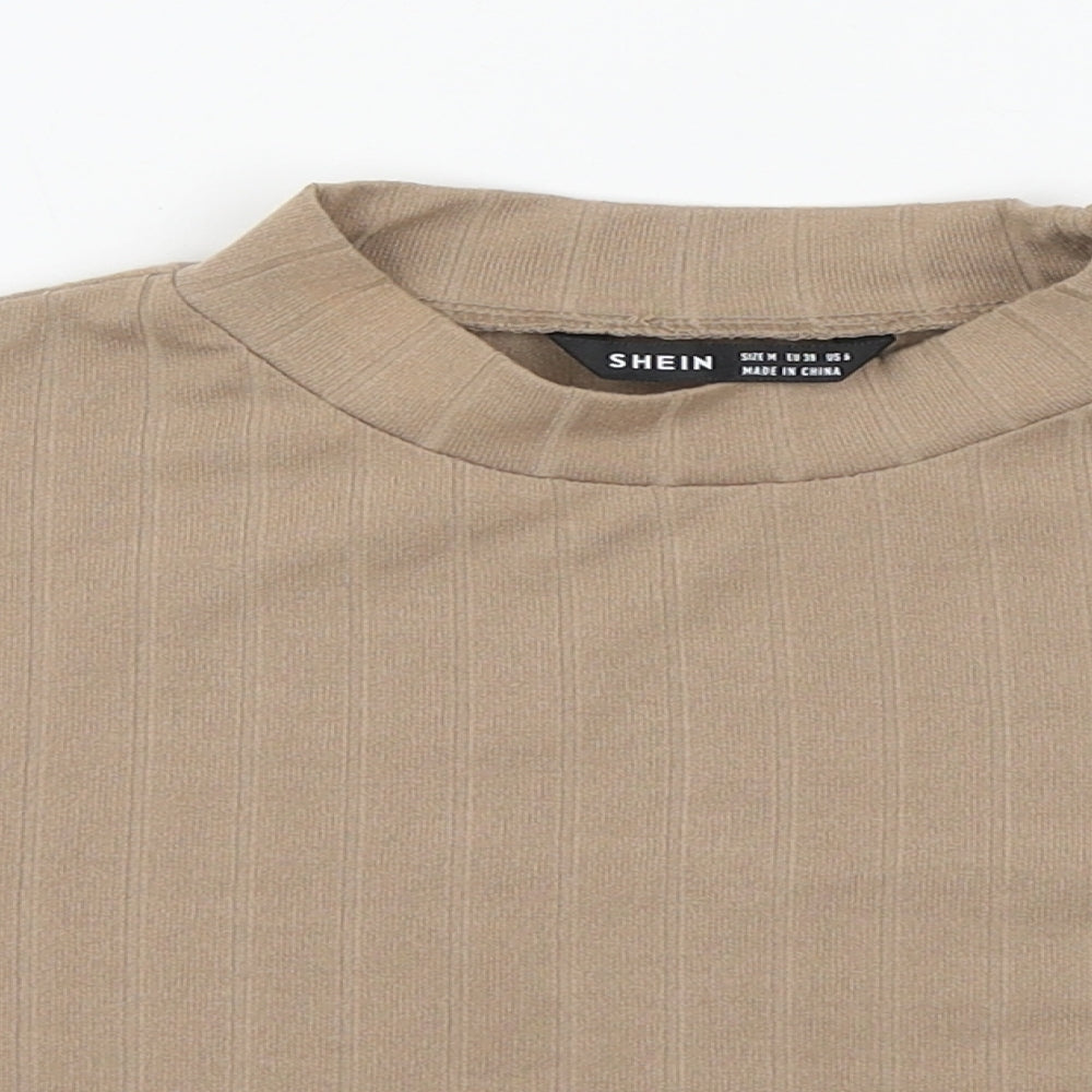 Shien Womens Brown  Polyester Basic T-Shirt Size M Round Neck