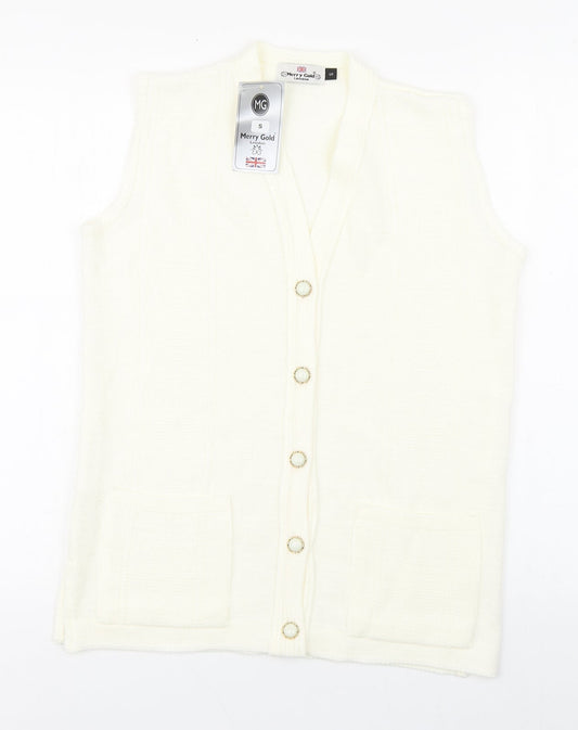 Merry Gold Womens Ivory V-Neck  Acrylic Vest Jumper Size S
