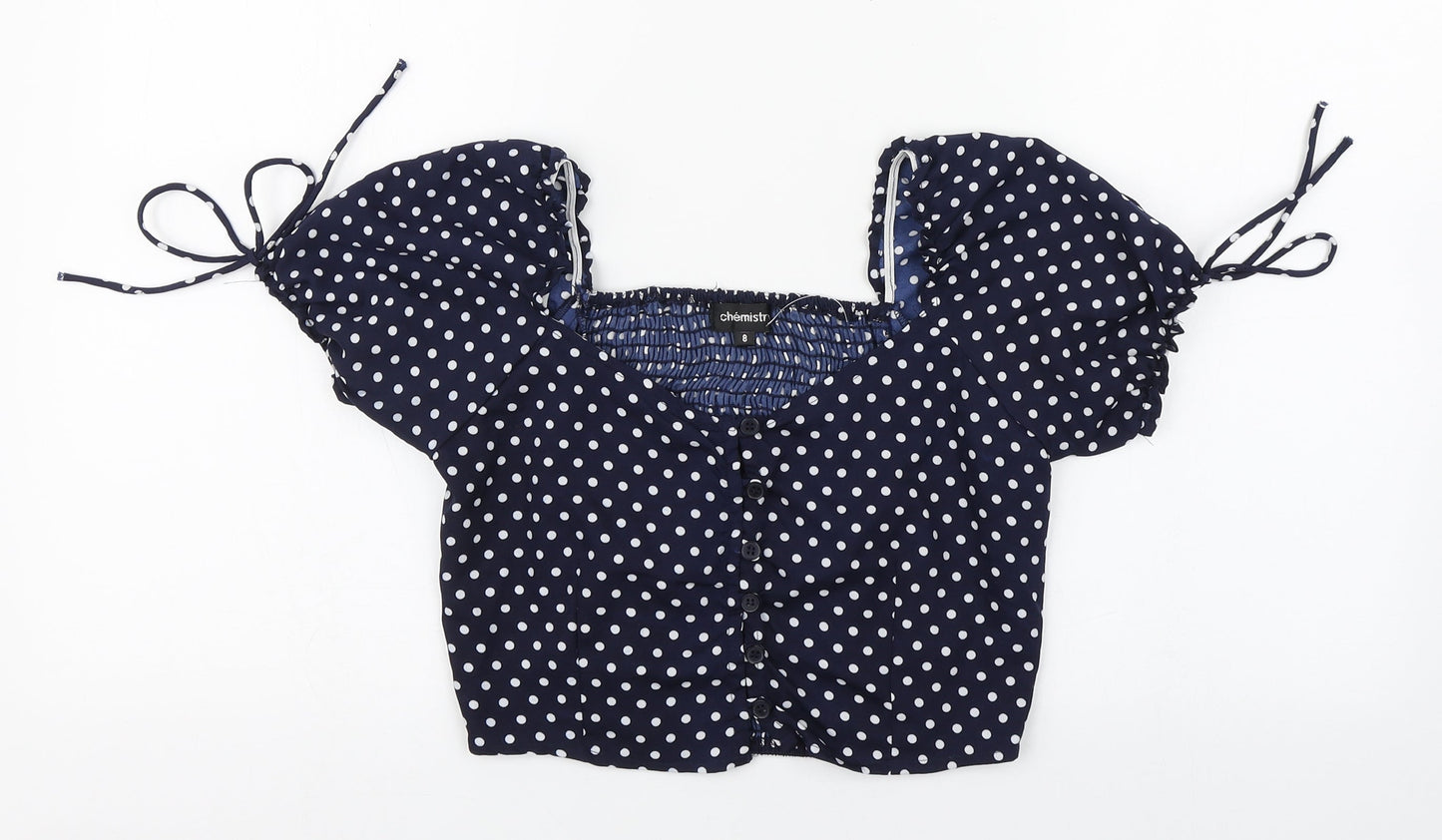 Chemistry Womens Blue Polka Dot Polyester Basic Blouse Size 8 Square Neck