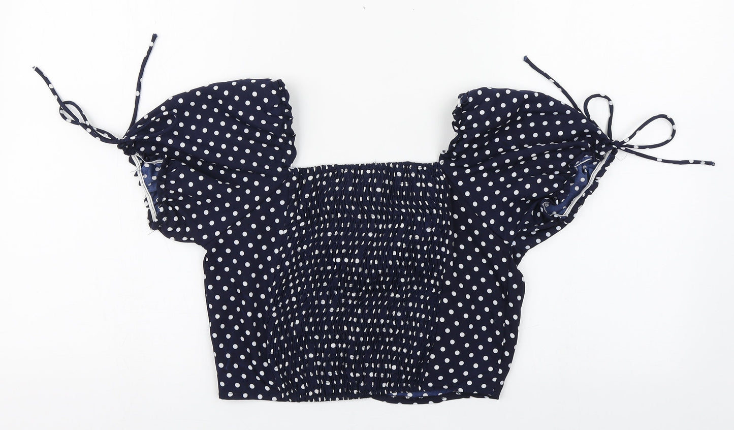 Chemistry Womens Blue Polka Dot Polyester Basic Blouse Size 8 Square Neck