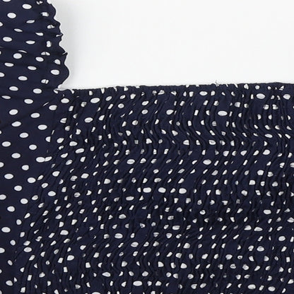 Chemistry Womens Blue Polka Dot Polyester Basic Blouse Size 8 Square Neck