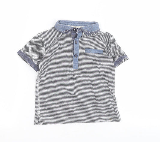 NEXT Boys Blue Striped 100% Cotton Basic Polo Size 2-3 Years Collared Button