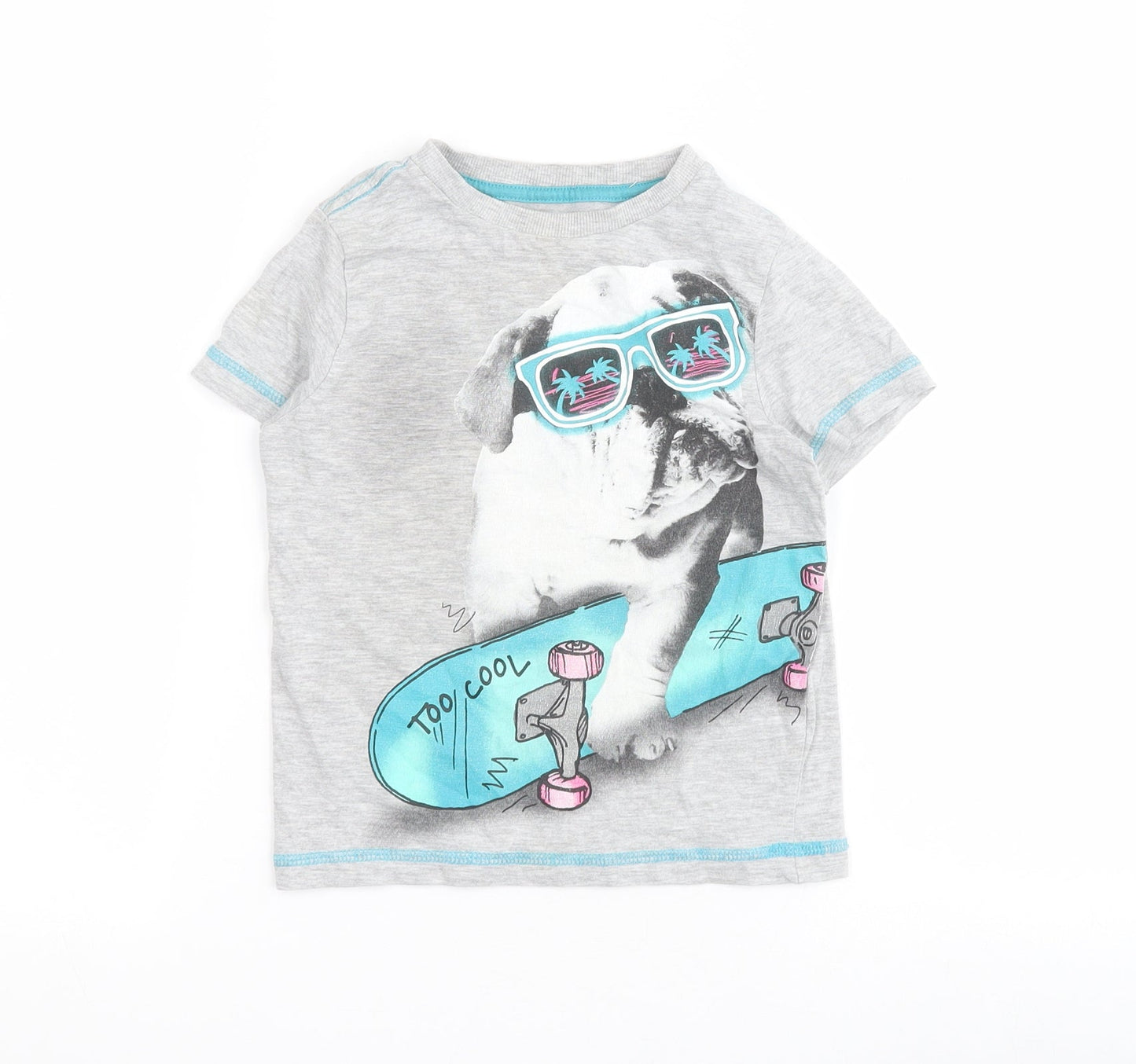 F&F Boys Grey  Cotton Pullover T-Shirt Size 2-3 Years Crew Neck Pullover