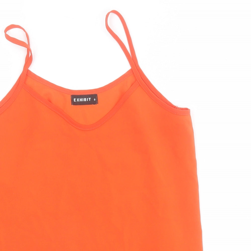 Exhibit Womens Orange  Polyester Camisole Tank Size 8 V-Neck