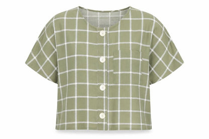 Primark Womens Green Check Polyester Basic Blouse Size 6 Round Neck