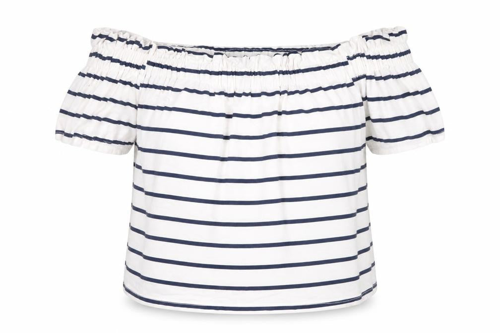 Primark Womens White Striped Viscose Basic Blouse Size 8 Off the Shoulder