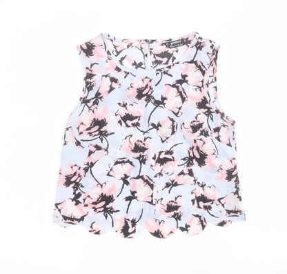 Miss Selfridge Womens Blue Floral Polyester Basic Tank Size 6 Round Neck