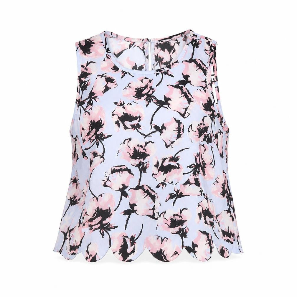 Miss Selfridge Womens Blue Floral Polyester Basic Tank Size 6 Round Neck