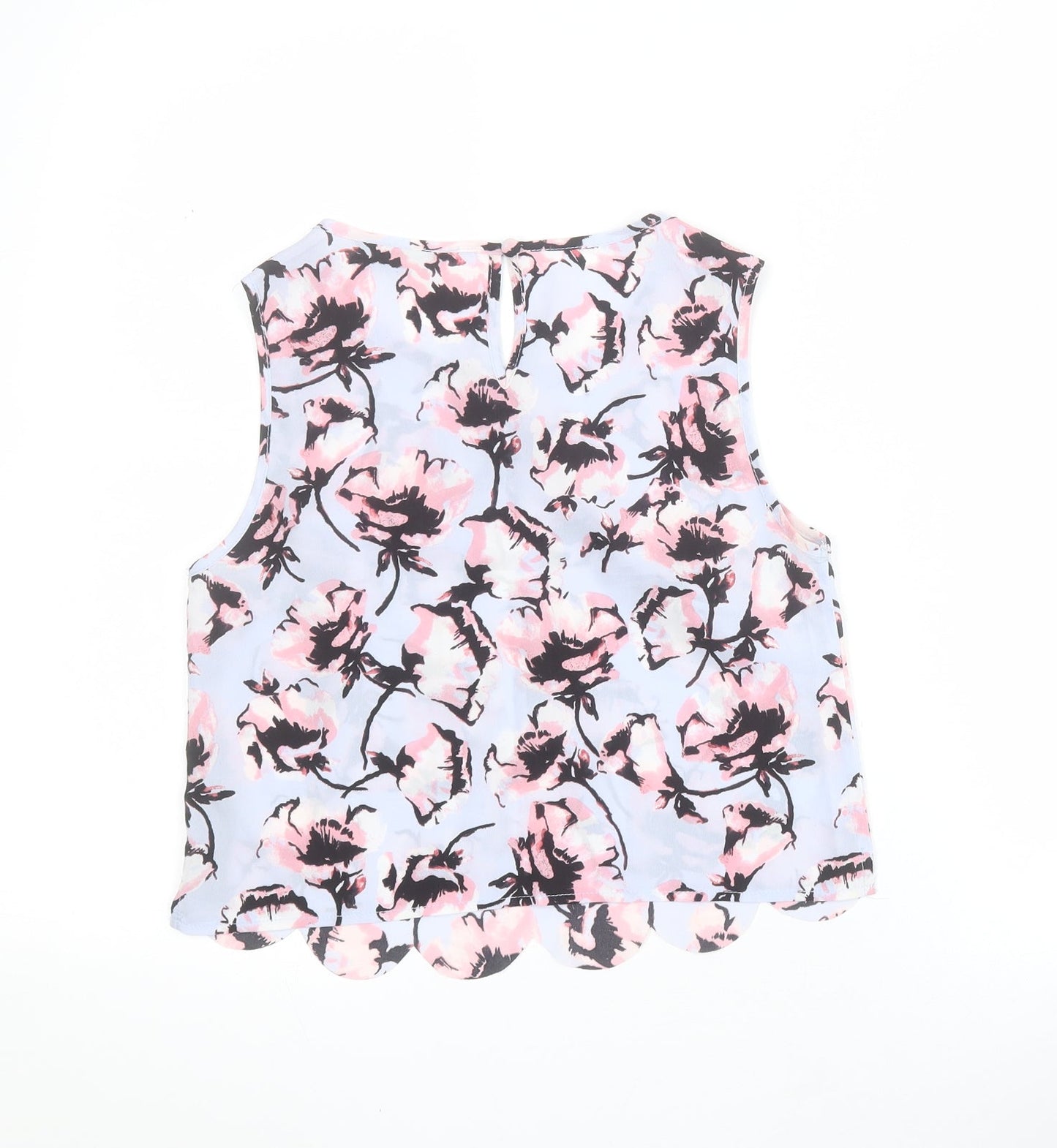 Miss Selfridge Womens Blue Floral Polyester Basic Tank Size 6 Round Neck