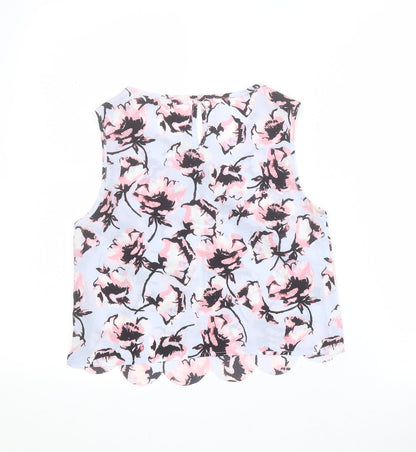 Miss Selfridge Womens Blue Floral Polyester Basic Tank Size 6 Round Neck