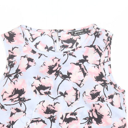 Miss Selfridge Womens Blue Floral Polyester Basic Tank Size 6 Round Neck