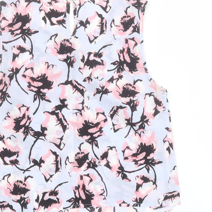 Miss Selfridge Womens Blue Floral Polyester Basic Tank Size 6 Round Neck