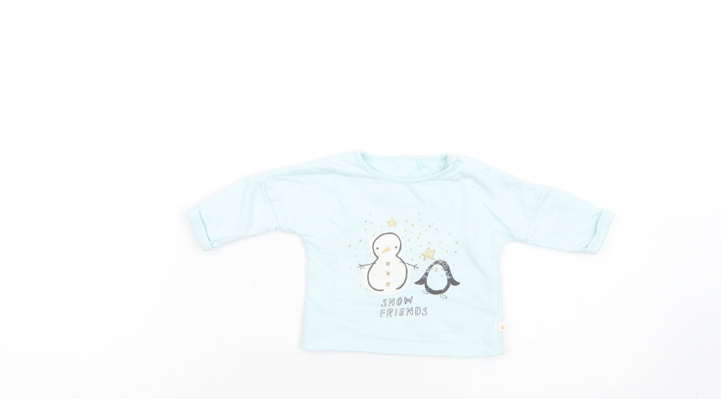 NEXT Baby Blue  Cotton Basic Blouse Size Newborn Crew Neck Snap - Snowman