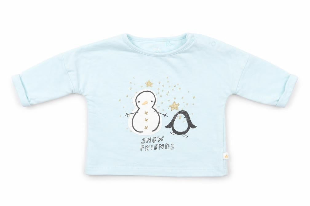 Next Baby Blue  Cotton Basic Blouse Size Newborn Crew Neck Snap - Snowman