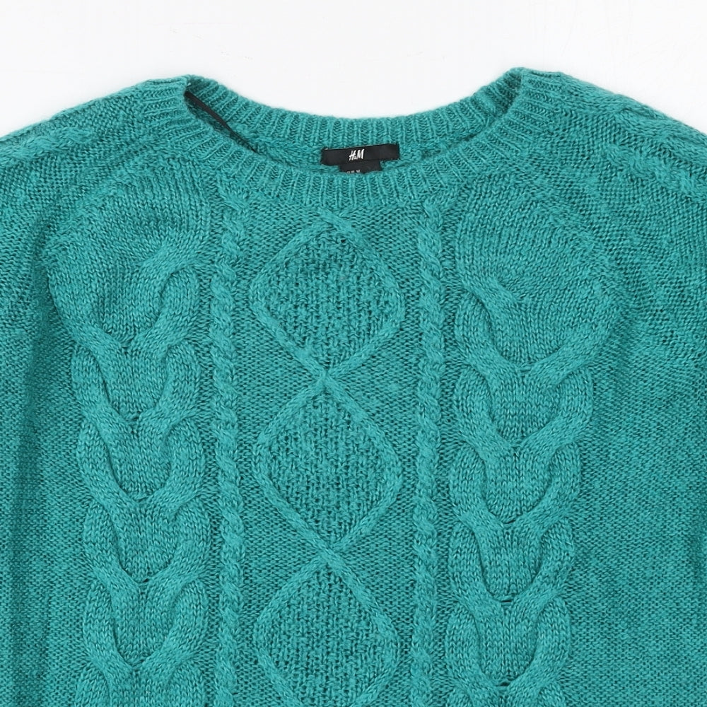H&M Womens Green Crew Neck  Acrylic Pullover Jumper Size M