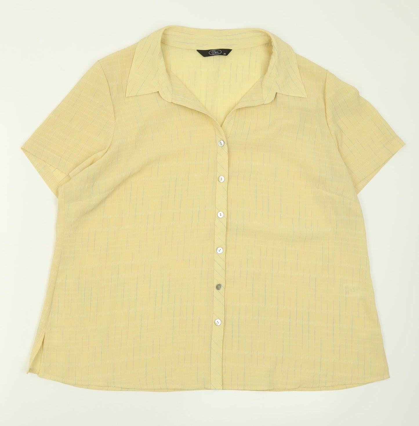 BM Womens Yellow Striped Polyester Basic Button-Up Size 20 Collared