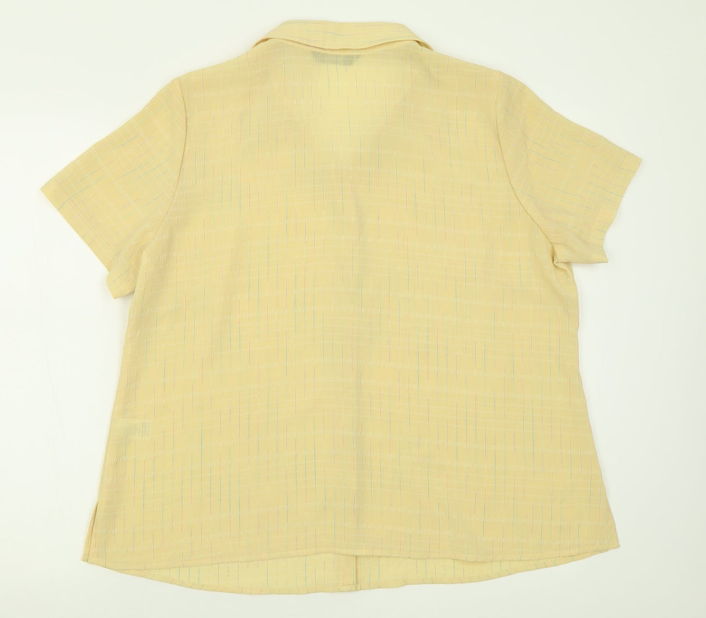 BM Womens Yellow Striped Polyester Basic Button-Up Size 20 Collared