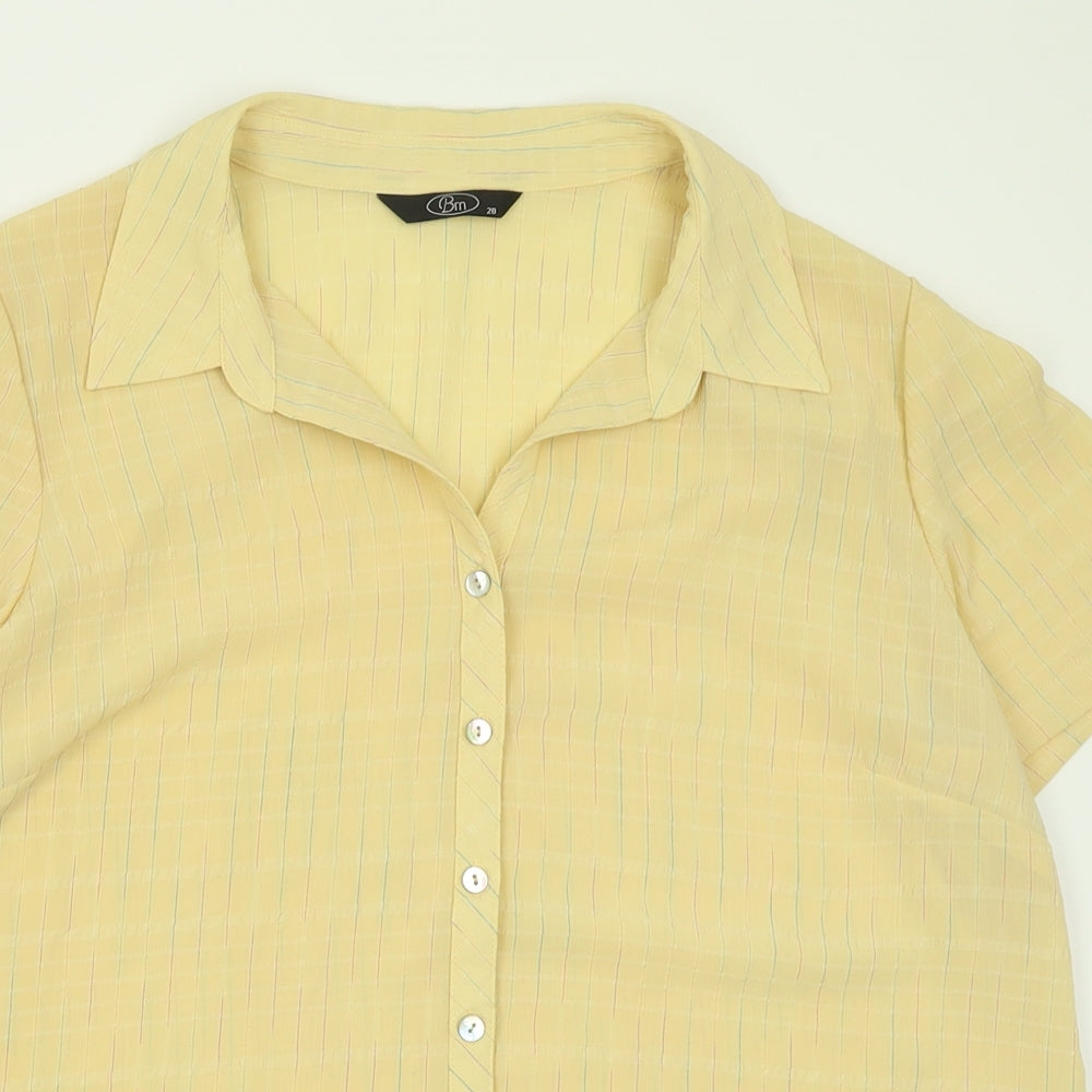 BM Womens Yellow Striped Polyester Basic Button-Up Size 20 Collared