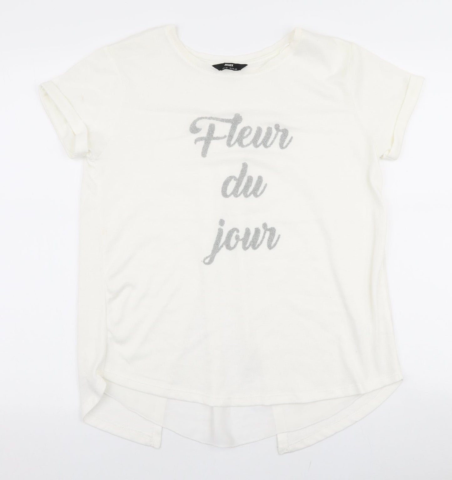 Max Womens White  Polyester Jersey T-Shirt Size 10 Round Neck - Fleur du jour