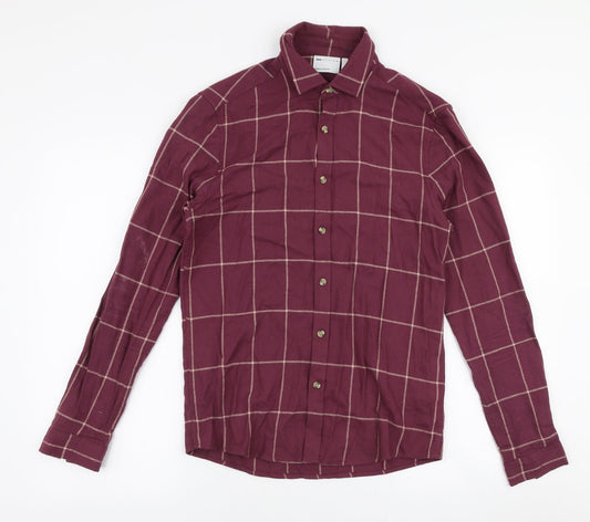 ASOS Womens Purple Plaid 100% Cotton Jersey Button-Up Size 2XS Collared
