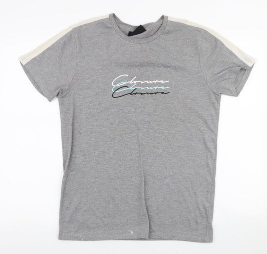 Closure  Mens Grey  Polyester  T-Shirt Size S Round Neck