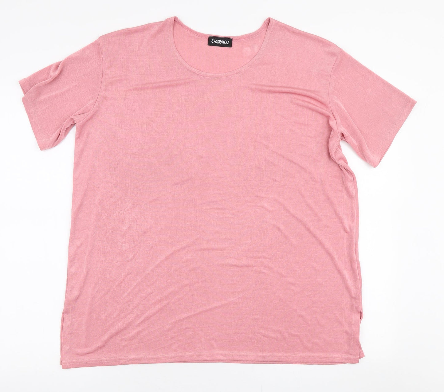 Charmell Womens Pink  Polyester Basic Blouse Size 2XL Round Neck