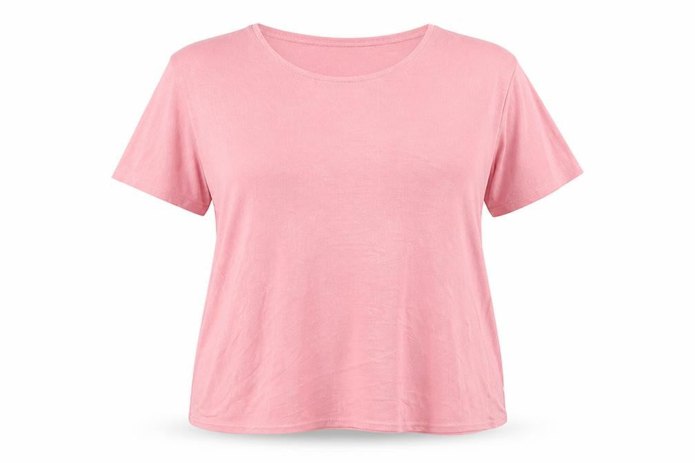 Charmell Womens Pink  Polyester Basic Blouse Size 2XL Round Neck