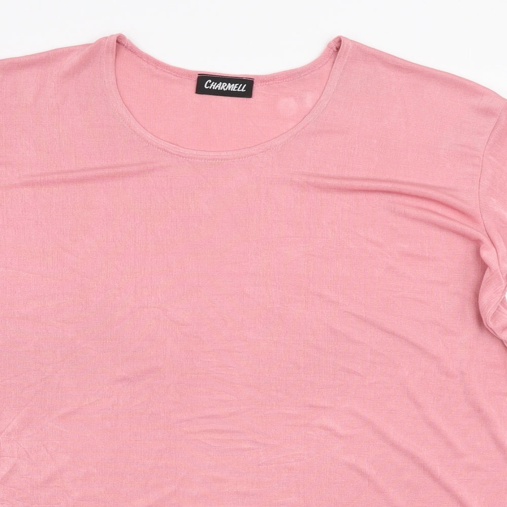 Charmell Womens Pink  Polyester Basic Blouse Size 2XL Round Neck