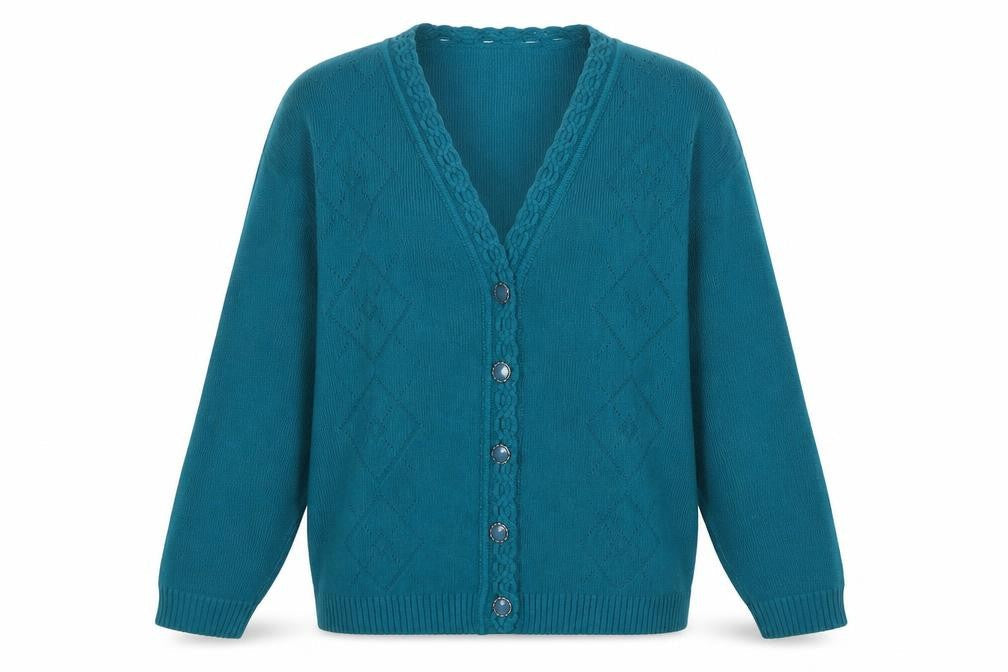 Amalina Womens Green V-Neck  Acrylic Cardigan Jumper Size 12