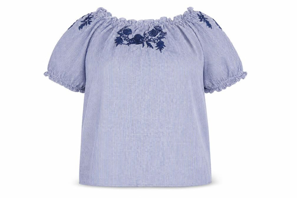 Blue Vanilla Womens Blue Striped Polyester Basic Blouse Size M Boat Neck