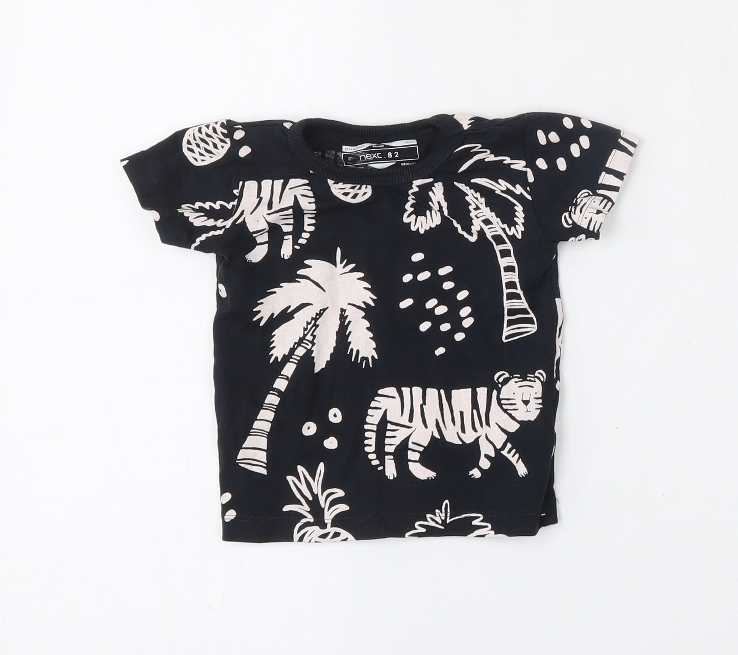 NEXT Boys Black Geometric Cotton Basic T-Shirt Size 6-9 Months Round Neck
