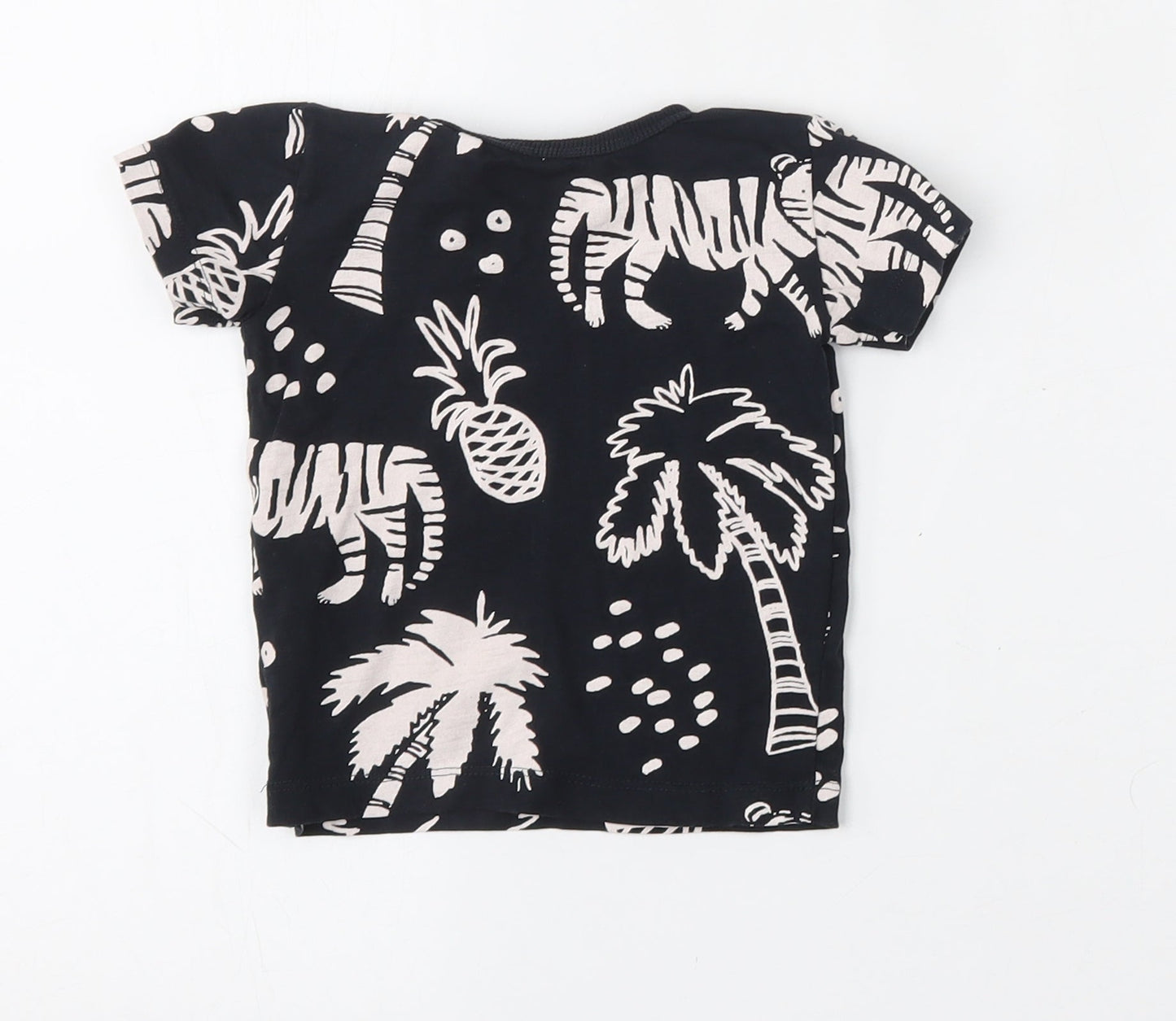 NEXT Boys Black Geometric Cotton Basic T-Shirt Size 6-9 Months Round Neck