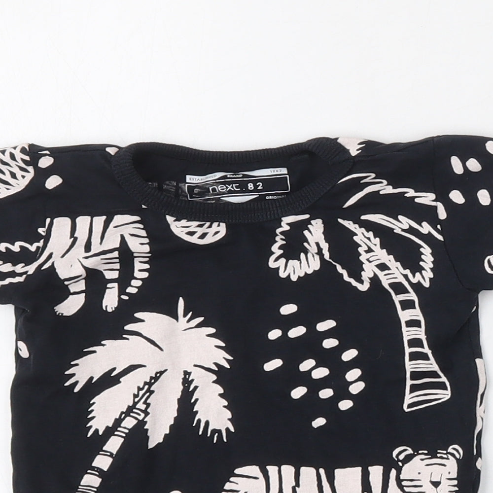 NEXT Boys Black Geometric Cotton Basic T-Shirt Size 6-9 Months Round Neck