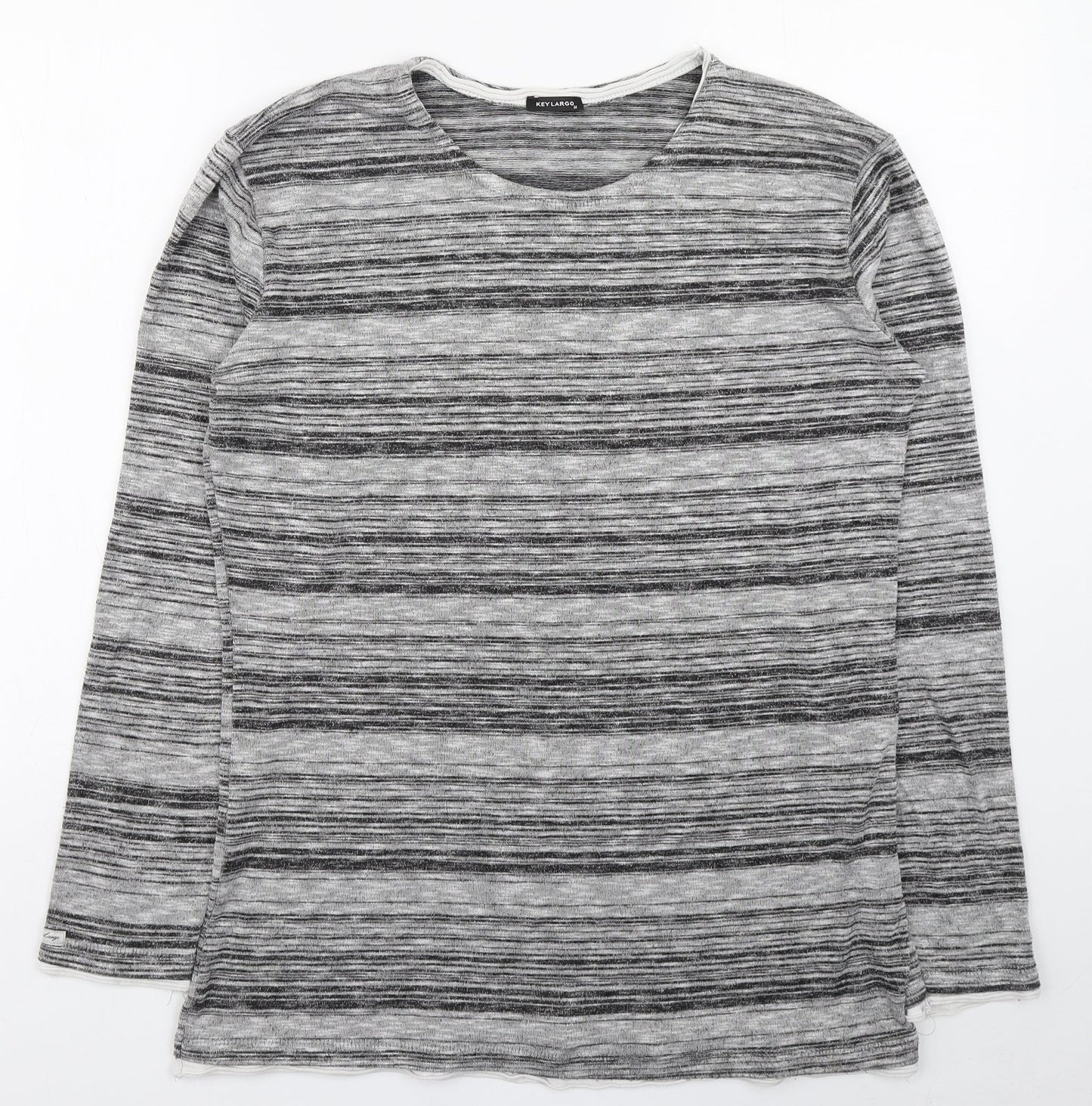 Key Largo Womens Grey Round Neck Striped Polyester Pullover Jumper Size M