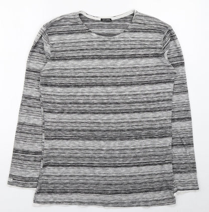 Key Largo Womens Grey Round Neck Striped Polyester Pullover Jumper Size M