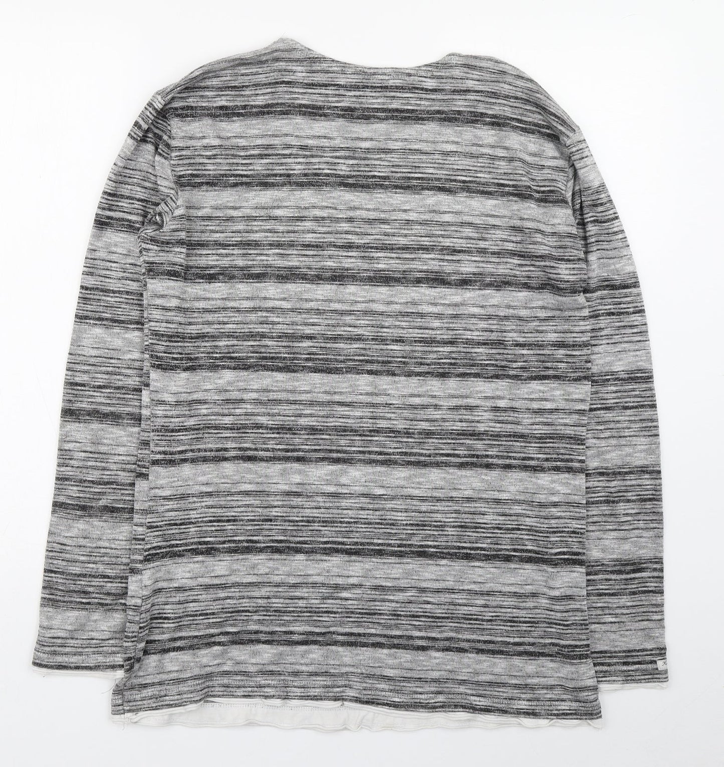 Key Largo Womens Grey Round Neck Striped Polyester Pullover Jumper Size M