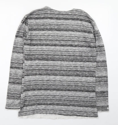 Key Largo Womens Grey Round Neck Striped Polyester Pullover Jumper Size M