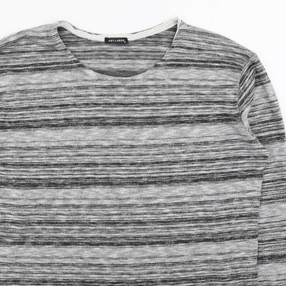 Key Largo Womens Grey Round Neck Striped Polyester Pullover Jumper Size M