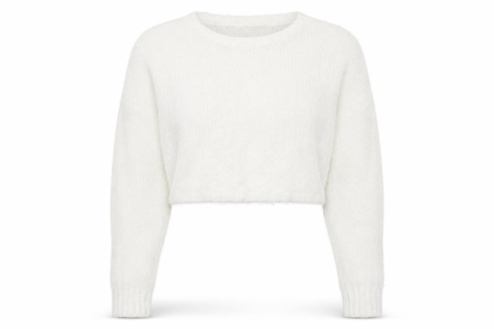 New Look Womens White Round Neck  Nylon Pullover Jumper Size M