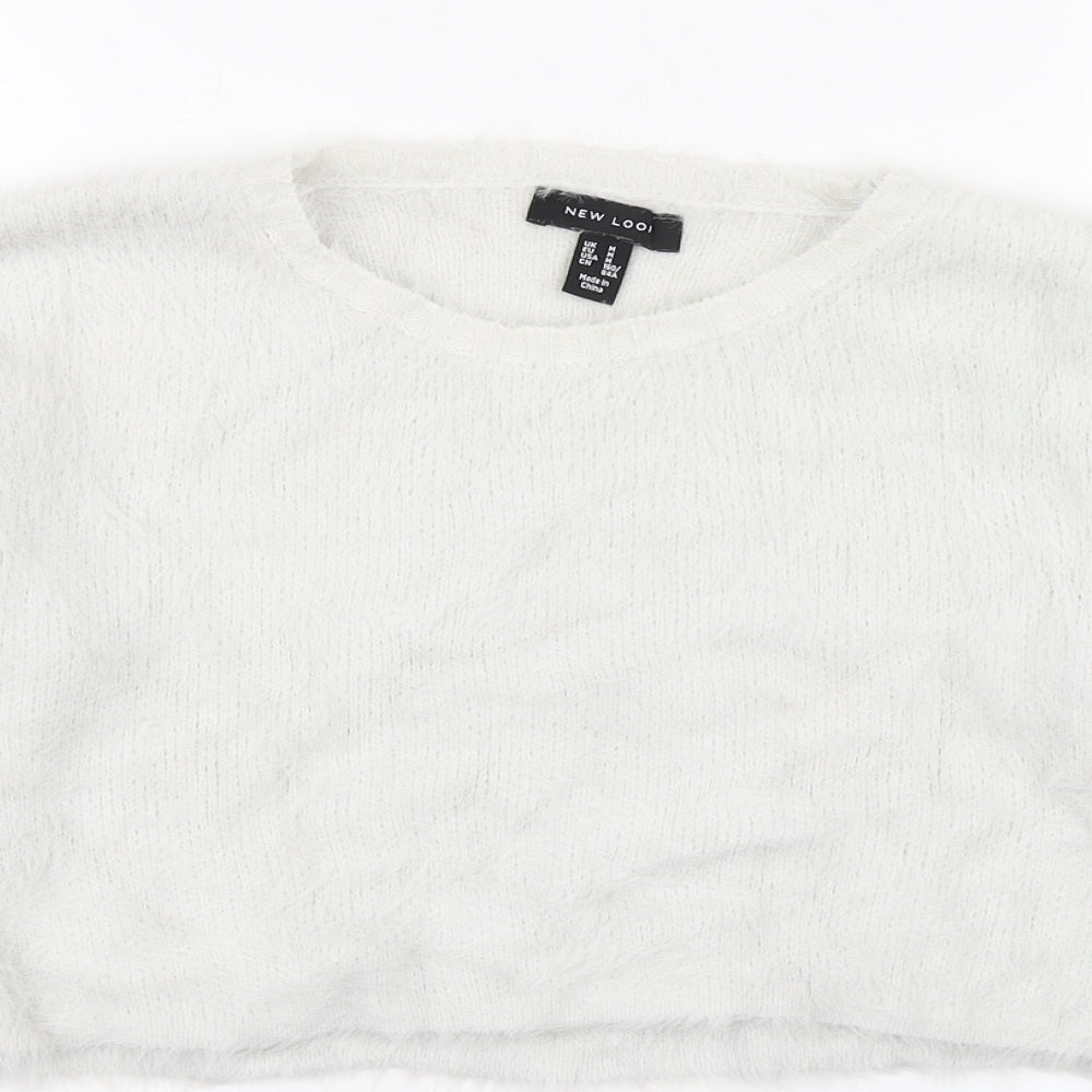 New Look Womens White Round Neck  Nylon Pullover Jumper Size M
