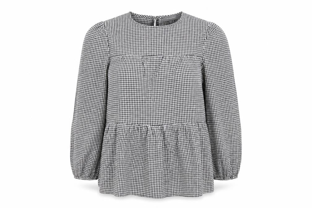 Primark Womens Grey Check Viscose Basic Blouse Size 8 Crew Neck