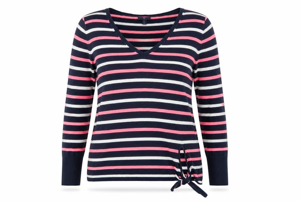 Gap Womens Blue V-Neck Striped Cotton Pullover Jumper Size M
