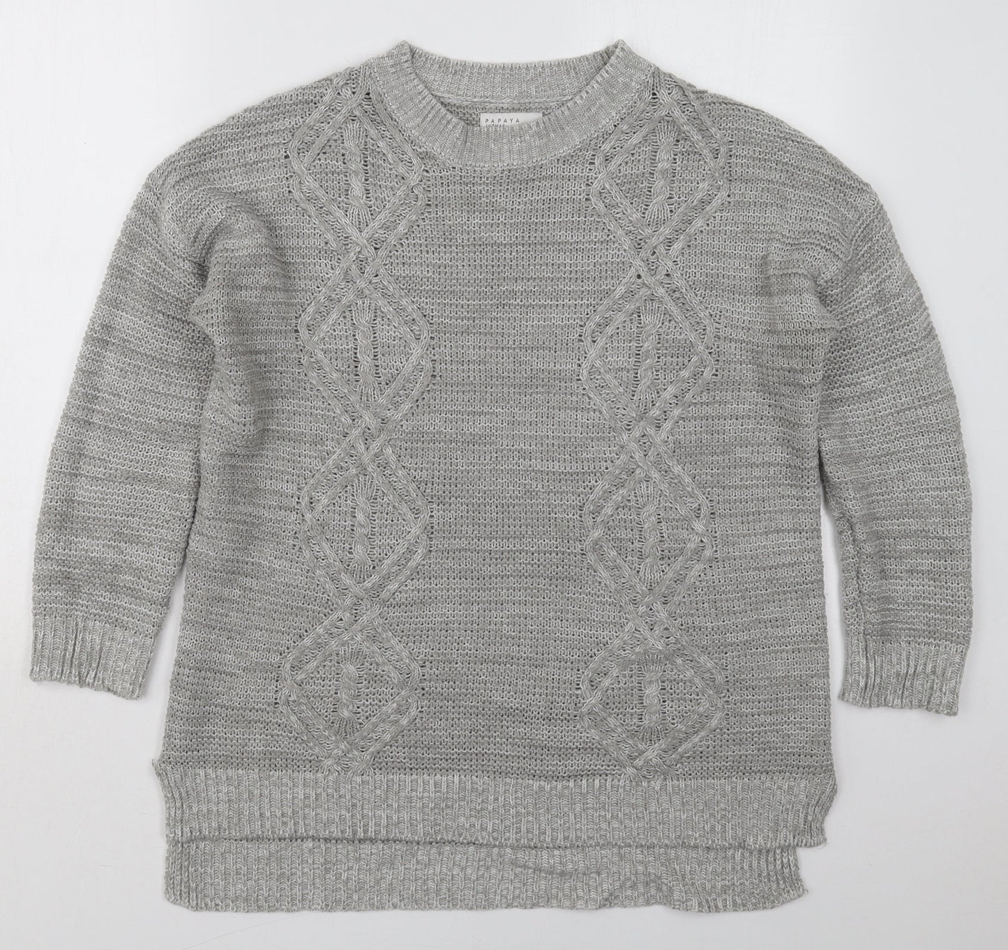 Papaya Womens Grey Crew Neck  Acrylic Pullover Jumper Size M