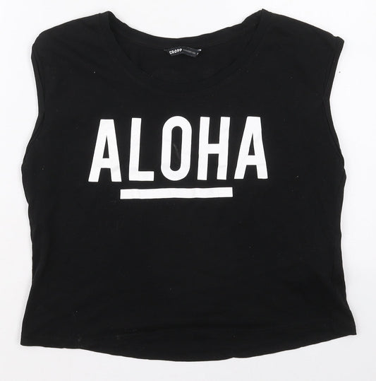 Cropp Womens Black  Cotton Cropped Tank Size S Crew Neck - Aloha Surfer
