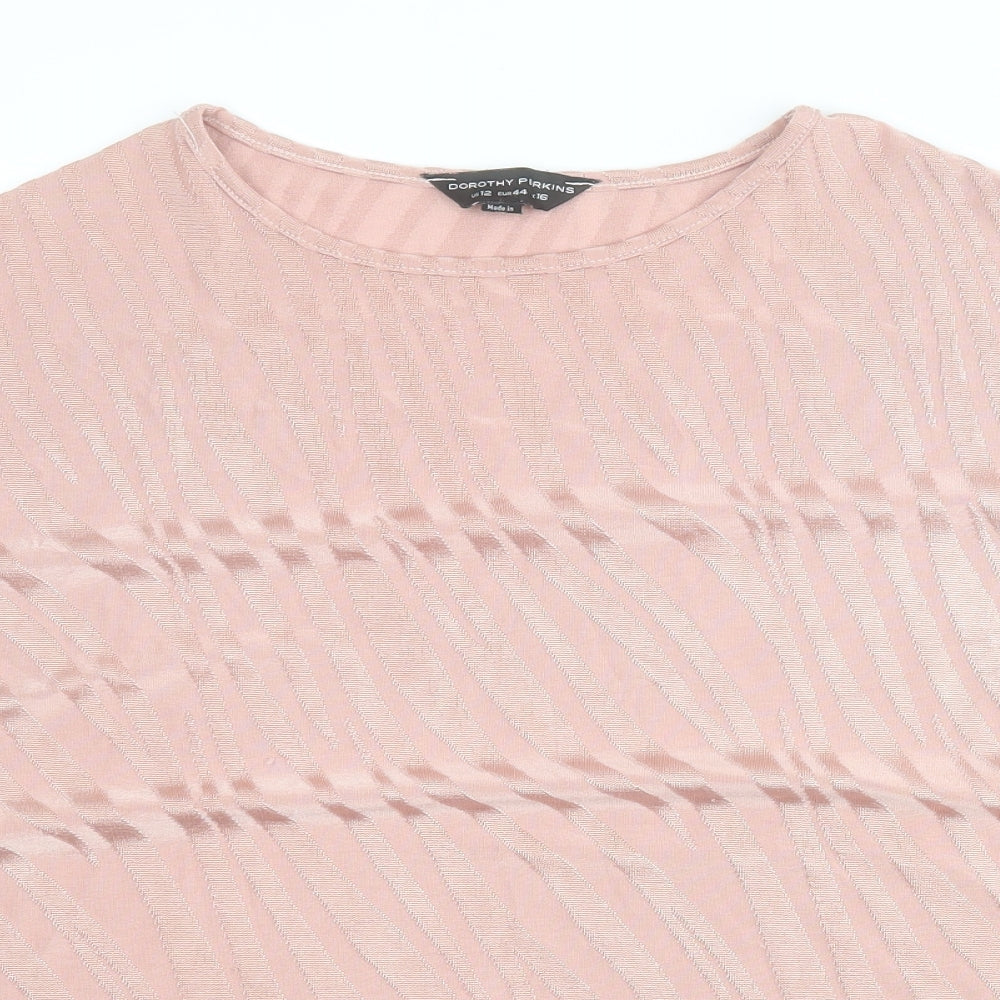 Dorothy Perkins Womens Pink Animal Print Polyester Basic T-Shirt Size 16 Round Neck