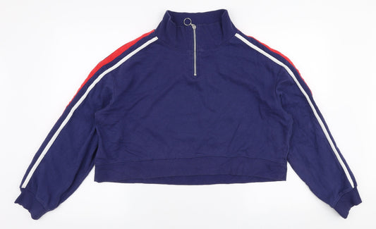 H&M Womens Blue  Cotton Pullover Sweatshirt Size L  Zip